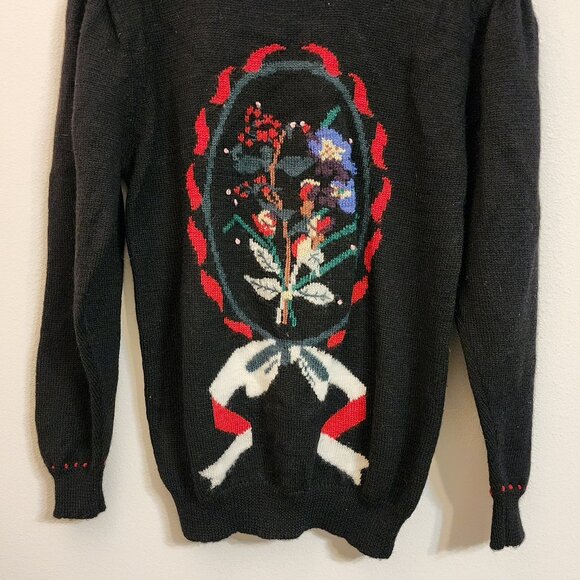 VTG Handknit Mock Neck Sweater Wool Size M Flower Ribbon Whimsical Fairy Grunge - Picture 5 of 16